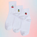 Fruit Punch 3pack Cherry, Ananas and Strawberry Embroidery Ladies Crew Socks