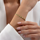 Green Baguette Zircon Bar Chain Silver Bracelet