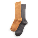 Two-pack of ankle ribbed socks in classic caramel and gray tones.