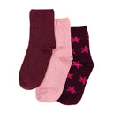 Pink Nova 3pack Burgundy and Pink Glitter, Starry Ladies Ankle Socks