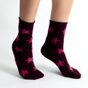 Pink Nova Burgundy Pink Star Patterned Ladies Ankle Socks