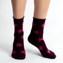 Pink Nova Burgundy Pink Star Patterned Ladies Ankle Socks