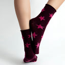 Pink Nova Burgundy Pink Star Patterned Ladies Ankle Socks