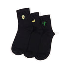 Quirky Greens 3pack Avocado, Banana and Cactus Embroidery Ladies Crew Socks