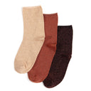 Rustic Sparkle 3pack Glitter Ladies Ankle Socks in Gold, Terra-Cotta and Copper.